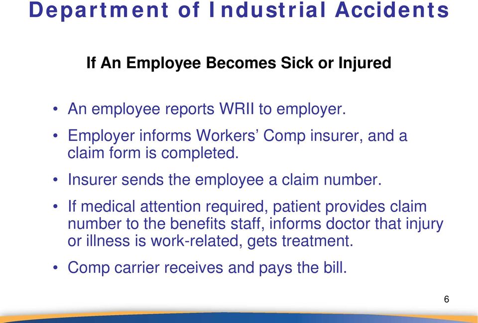 Insurer sends the employee a claim number.
