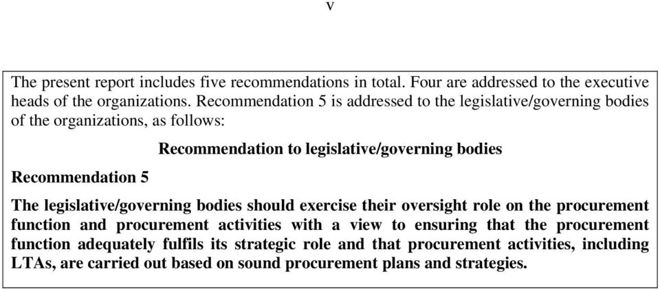 legislative/governing bodies The legislative/governing bodies should exercise their oversight role on the procurement function and procurement activities