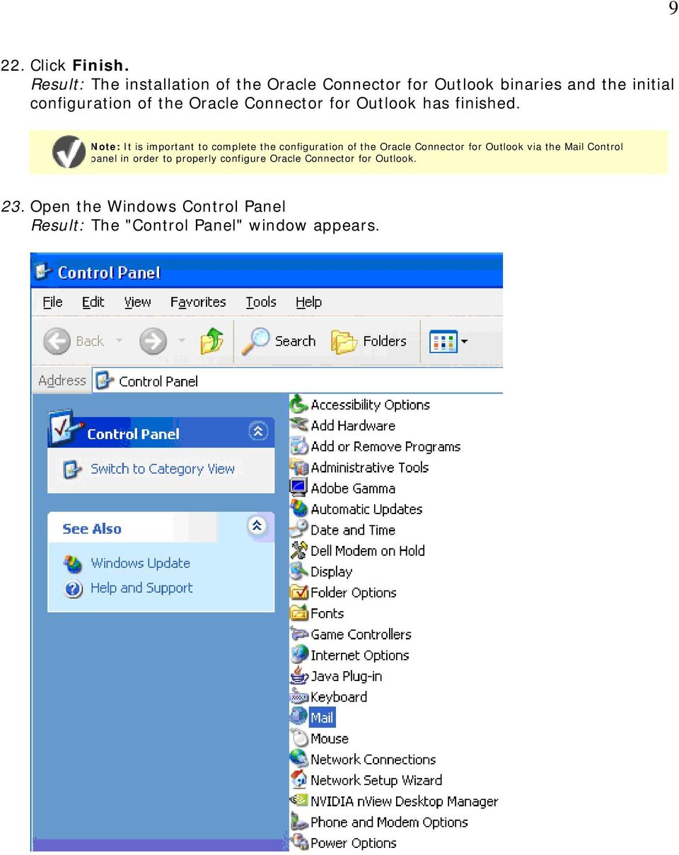 the Oracle Connector for Outlook has finished.