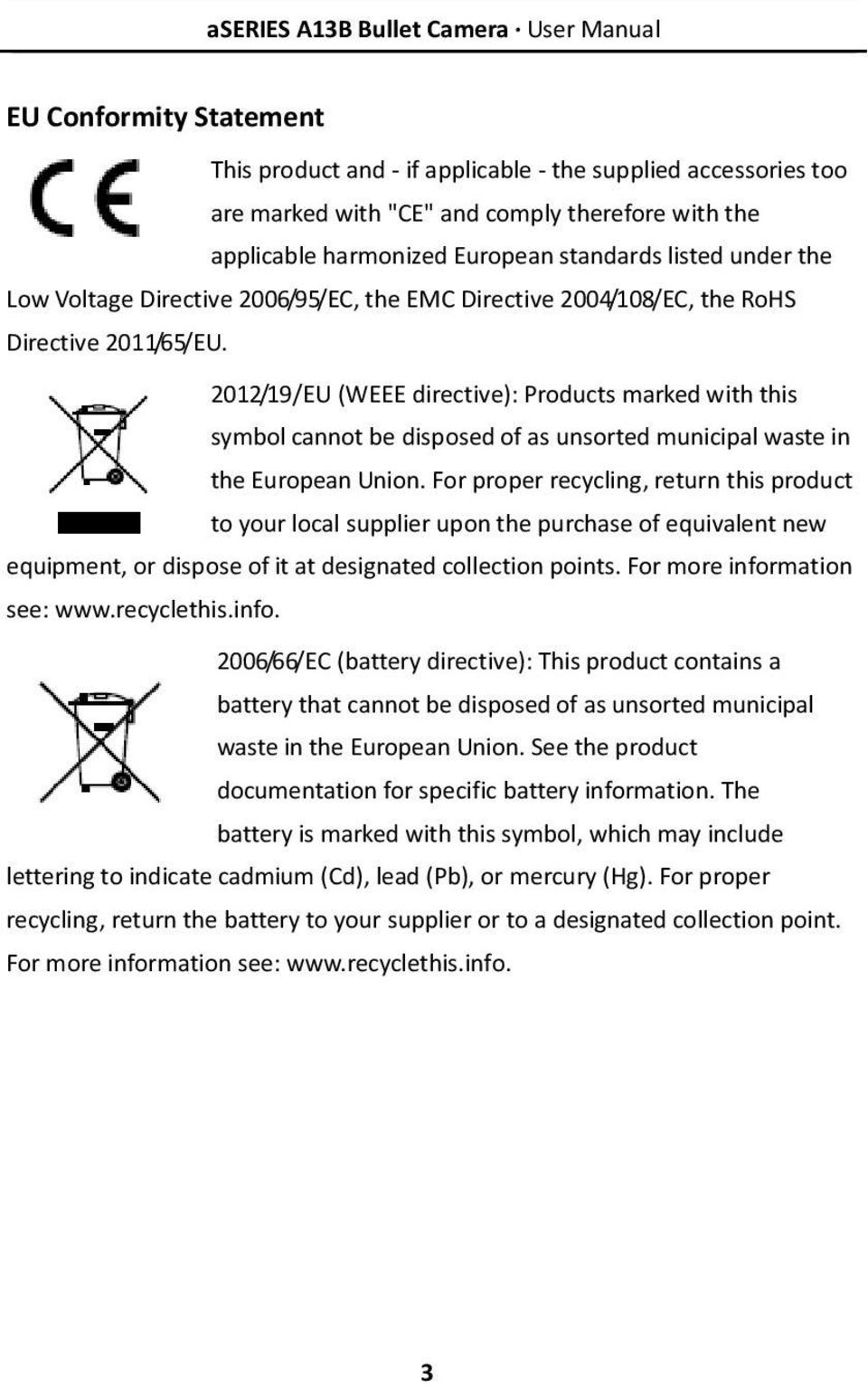 2012/19/EU (WEEE directive): Products marked with this symbol cannot be disposed of as unsorted municipal waste in the European Union.