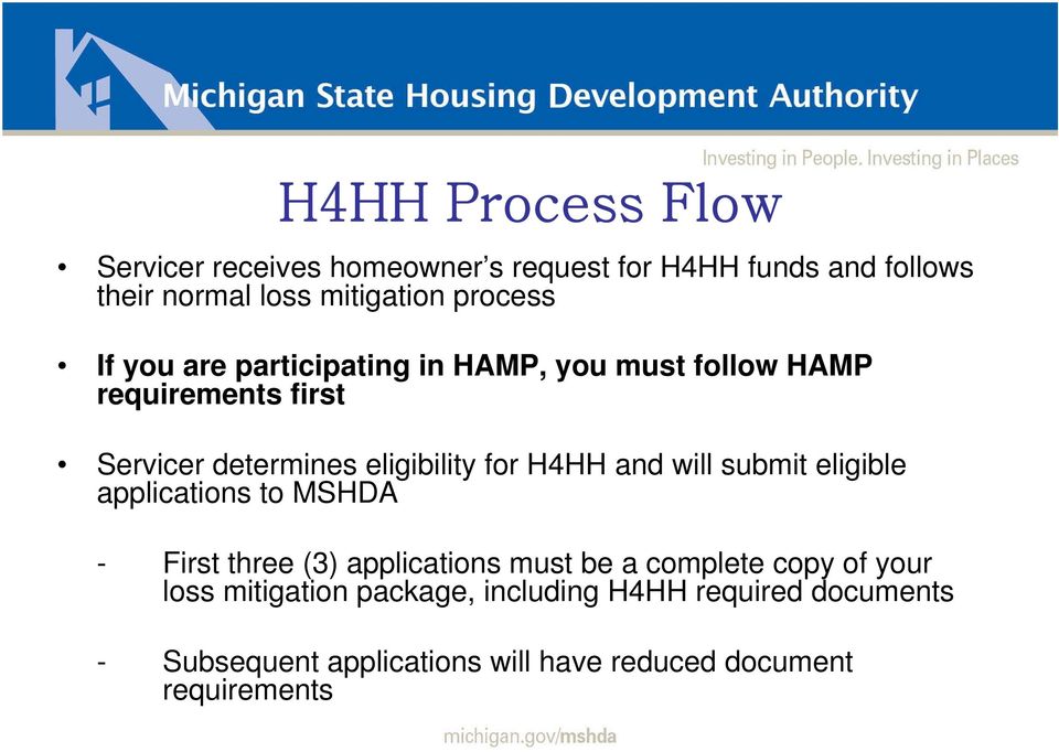 H4HH and will submit eligible applications to MSHDA - First three (3) applications must be a complete copy of your