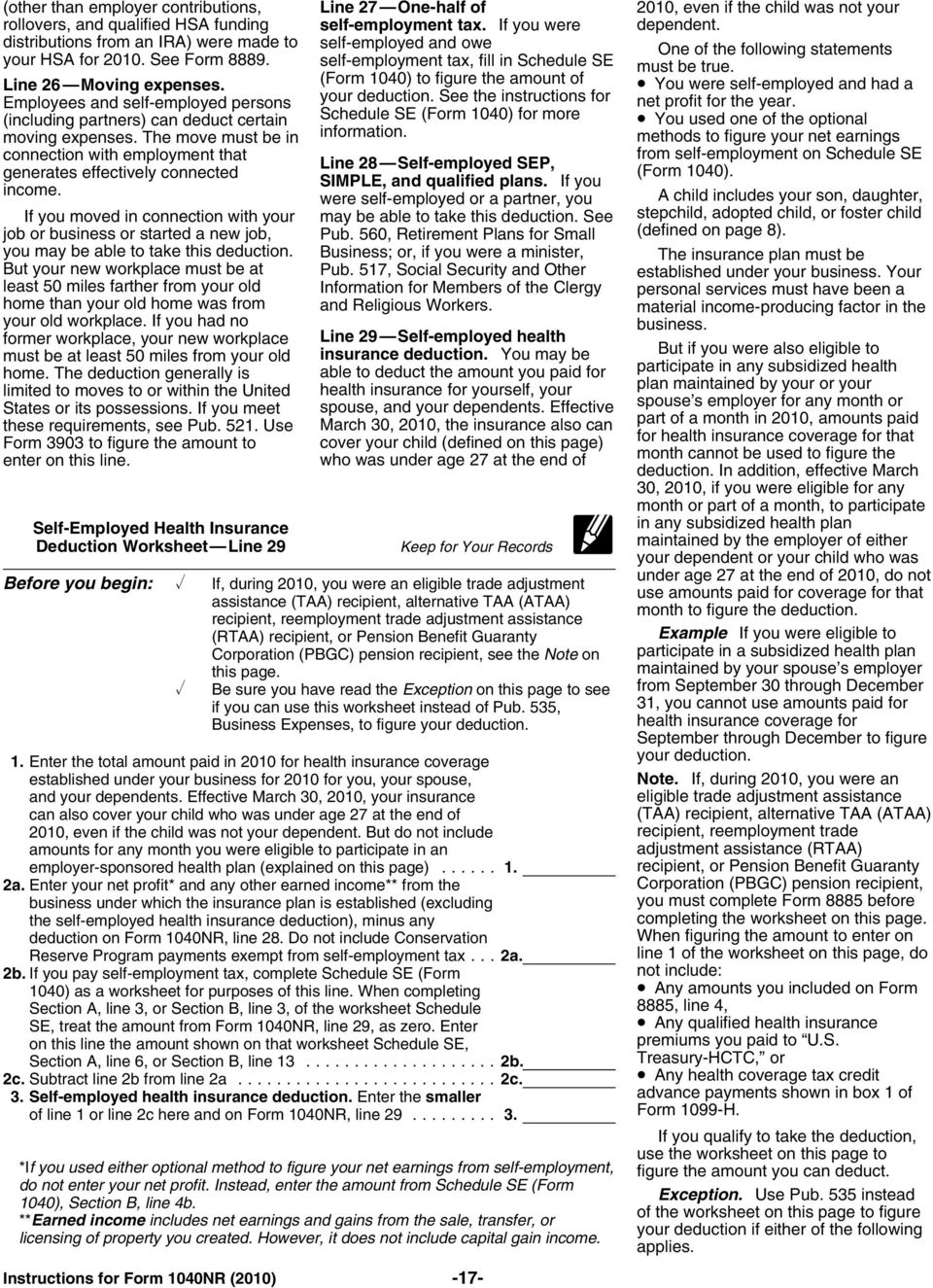 form 1040 health insurance deduction
 Instructions for Form 17NR - PDF Free Download