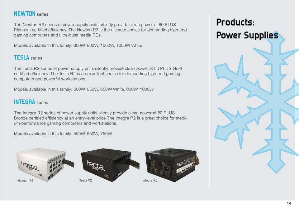 Models available in this family: 600W, 800W, 1000W, 1000W White Products: Power Supplies TESLA series The Tesla R2 series of power supply units silently provide clean power at 80 PLUS Gold certified
