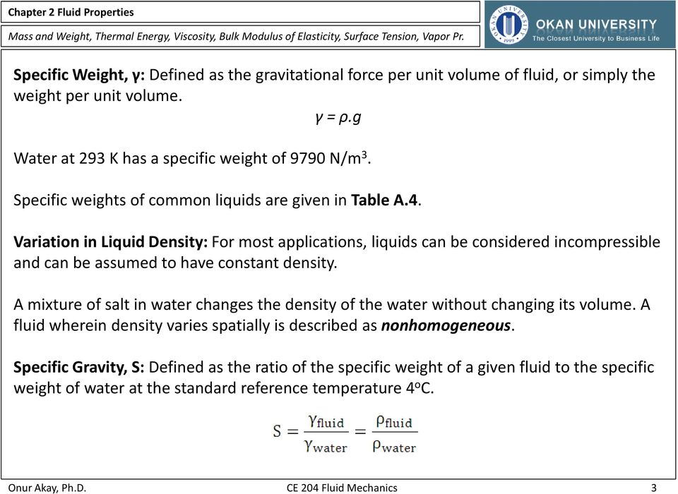 Variation in Liquid Density: For most applications, liquids can be considered incompressible and can be assumed to have constant density.