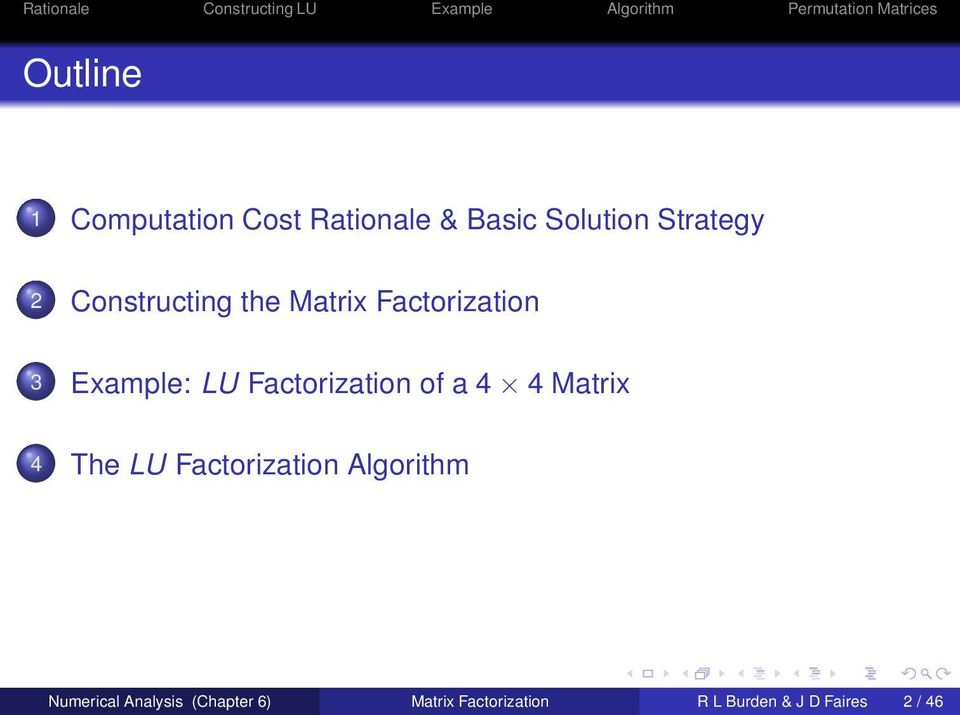 of a 4 4 Matrix 4 The LU Factorization Algorithm Numerical