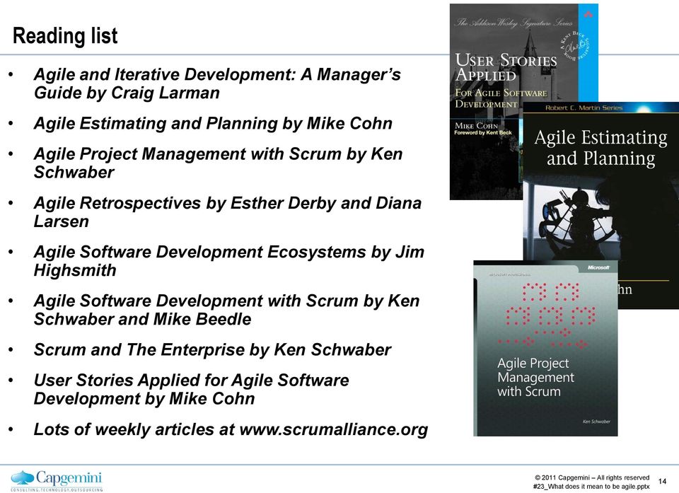 Development Ecosystems by Jim Highsmith Agile Software Development with Scrum by Ken Schwaber and Mike Beedle Scrum and The