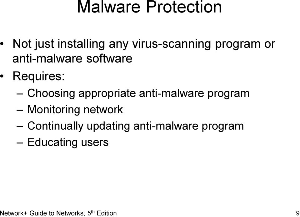 anti-malware program Monitoring network Continually updating