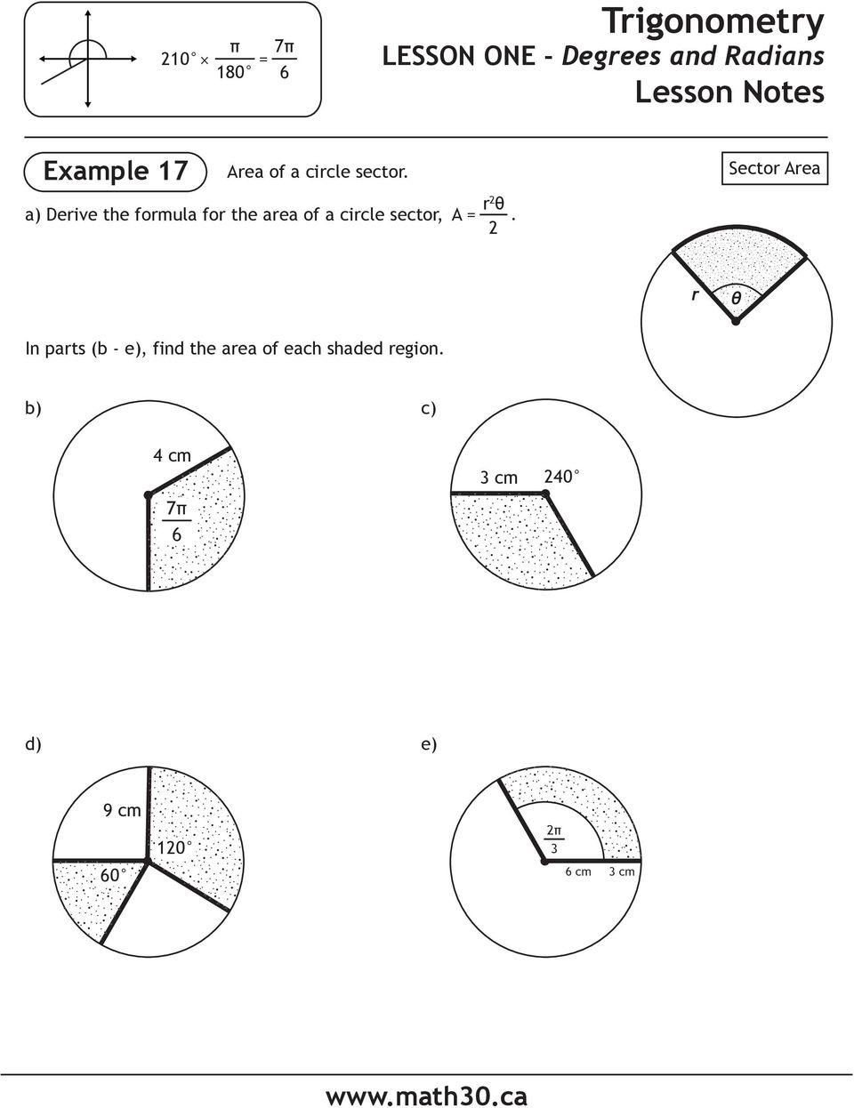 r 2 a) Derive the formula for the area of a circle sector, A