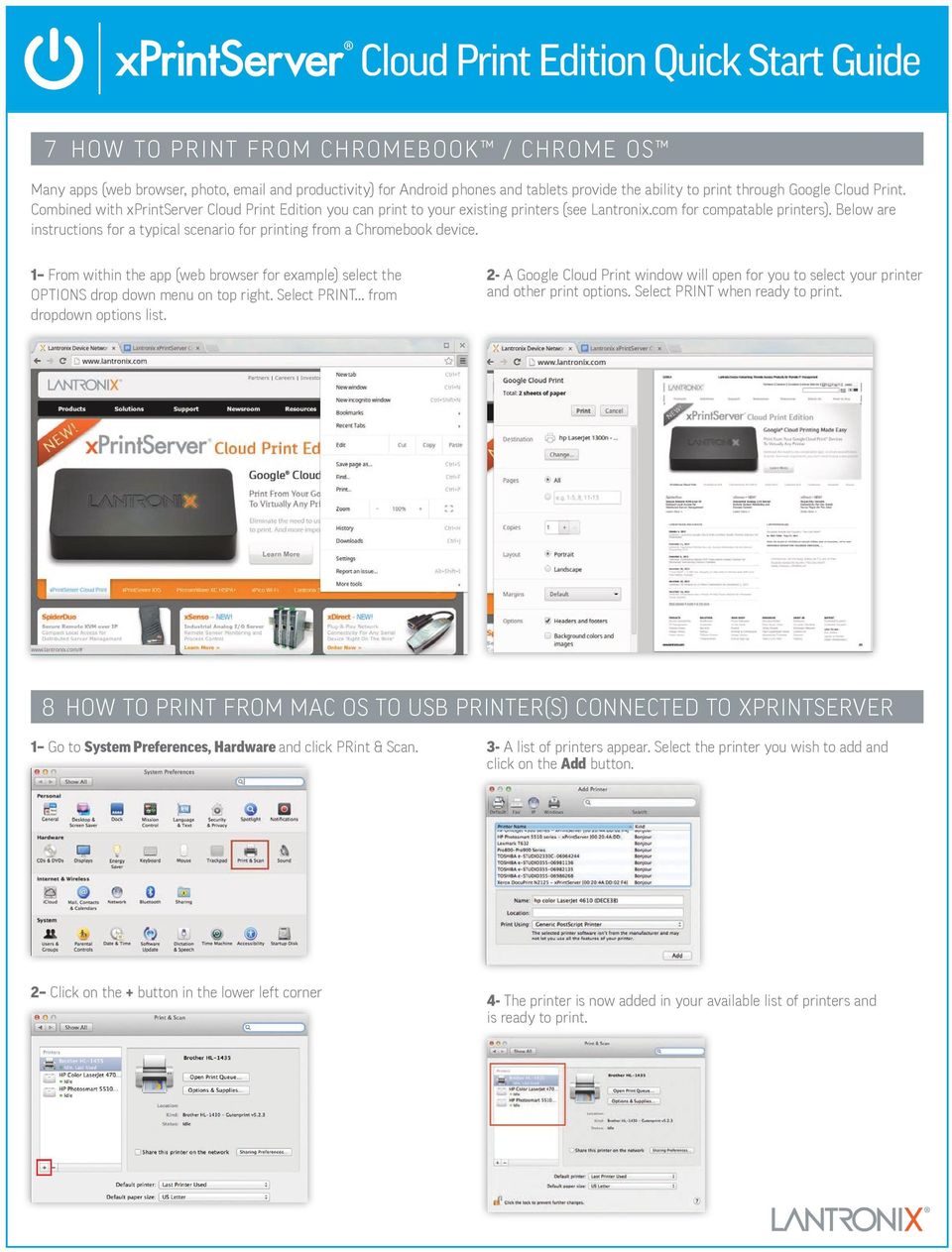 Below are instructions for a typical scenario for printing from a Chromebook device. 1 From within the app (web browser for example) select the OPTIONS drop down menu on top right.