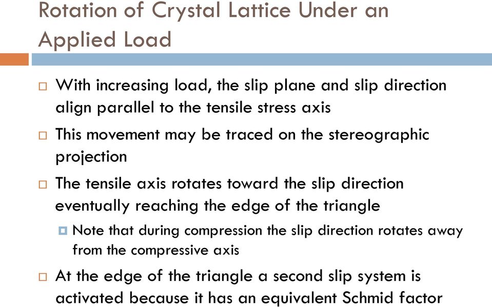 slip direction eventually reaching the edge of the triangle Note that during compression the slip direction rotates away