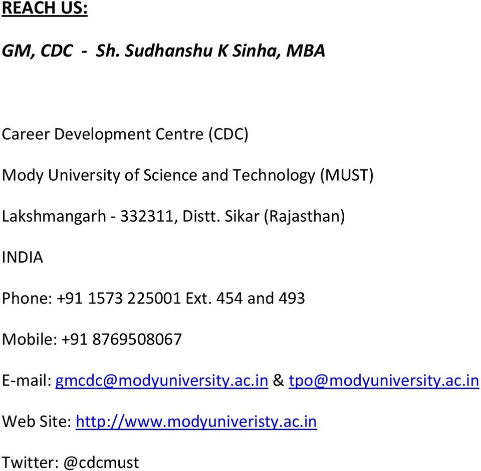 Technology (MUST) Lakshmangarh - 332311, Distt.