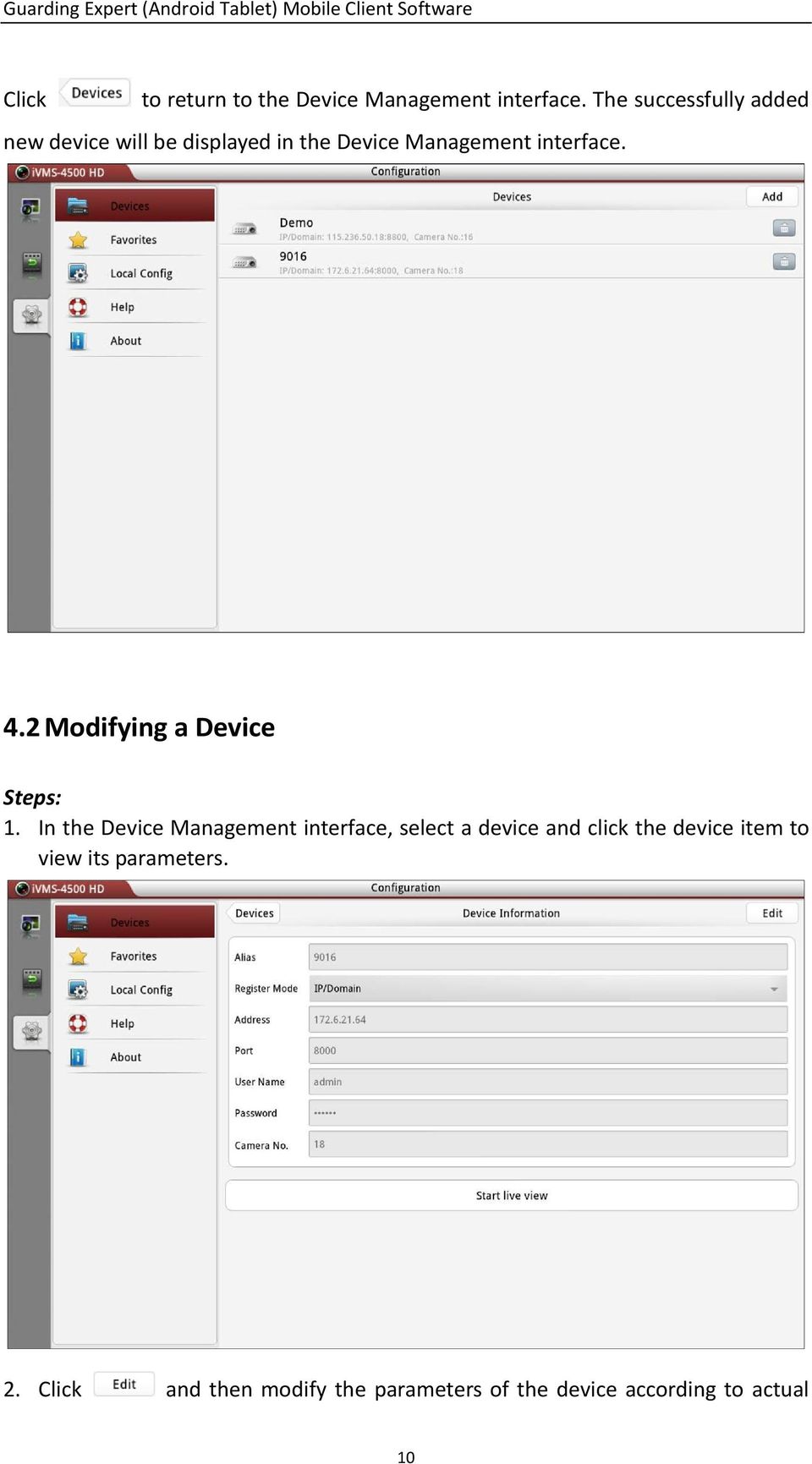 4.2 Modifying a Device Steps: 1.