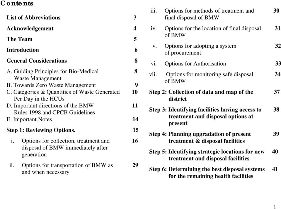 Options for collection, treatment and 16 disposal of BMW immediately after generation ii. Options for transportation of BMW as 29 and when necessary iii.
