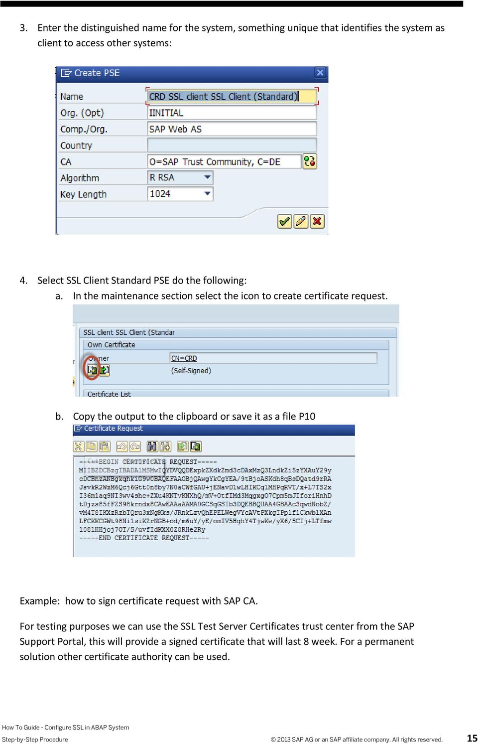 Copy the output to the clipboard or save it as a file P10 Example: how to sign certificate request with SAP CA.