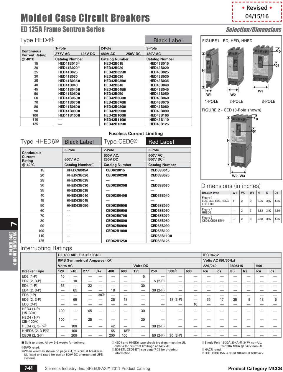Siemens ITE 100A 480V 3 phase 3 pole Circuit Breaker HE43B100 100 Amp 480 Volt