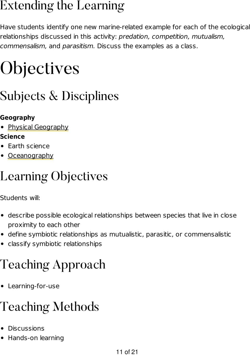 Objectives Subjects & Disciplines Geography Physical Geography Science Earth science Oceanography Learning Objectives Students will: describe possible ecological