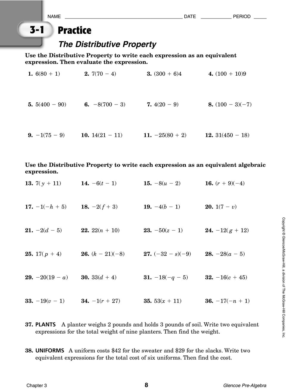 20 20 skills practice using the distributive property answer key Throughout Distributive Property Worksheet Answers