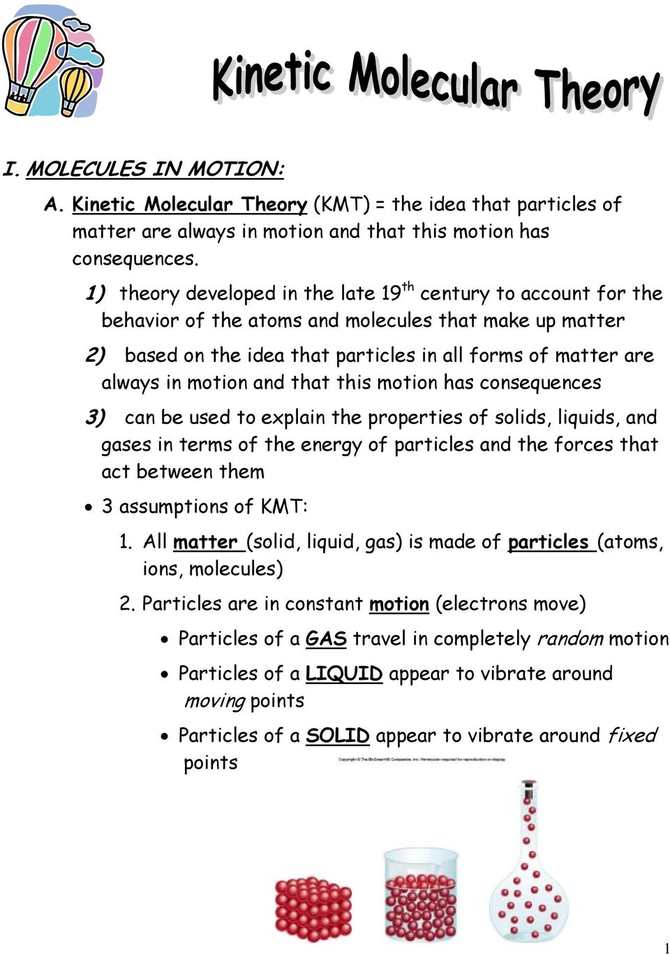 A. Kinetic Molecular Theory (KMT) = the idea that particles of Regarding Kinetic Molecular Theory Worksheet