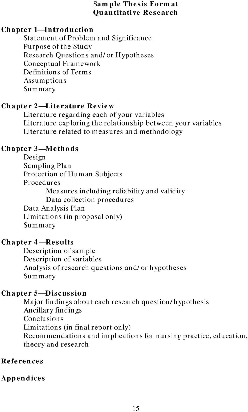 methodology Chapter 3 Methods Design Sampling Plan Protection of Human Subjects Procedures Measures including reliability and validity Data collection procedures Data Analysis Plan Limitations (in