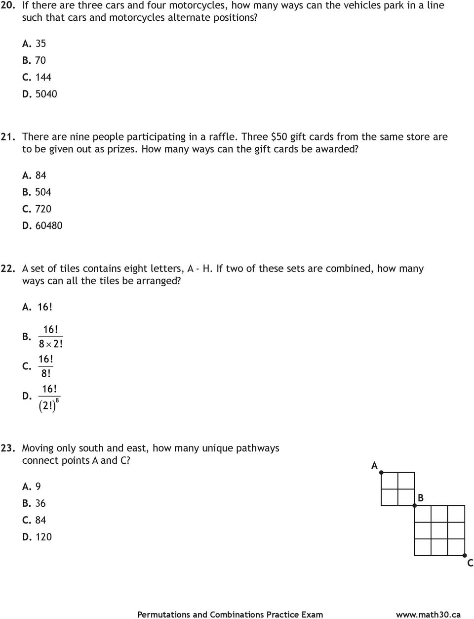 12 6 Practice Permutations And Combinations Answers