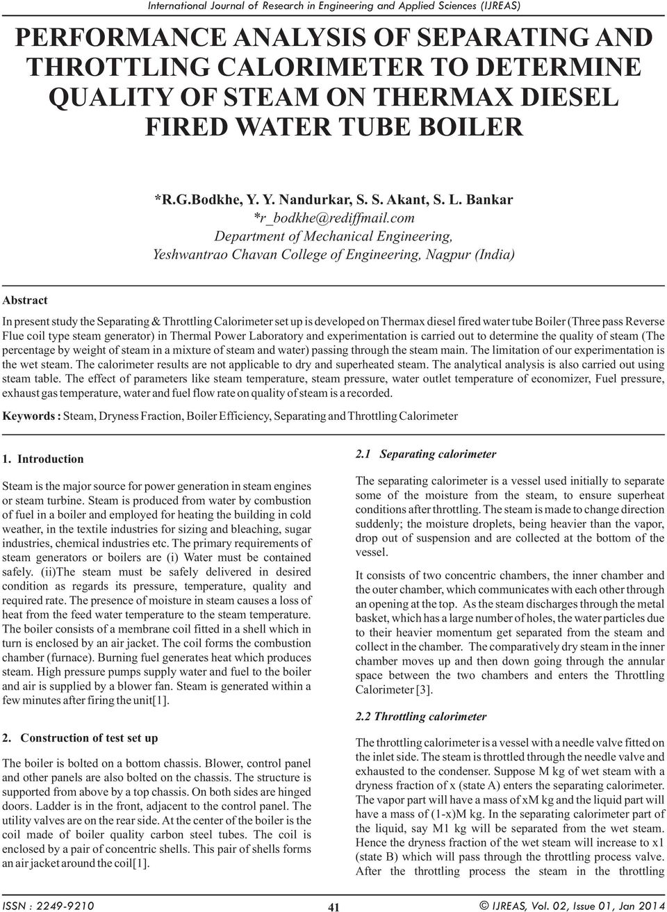 PERFORMANCE ANALYSIS OF SEPARATING AND THROTTLING CALORIMETER TO DETERMINE  QUALITY OF STEAM ON THERMAX DIESEL FIRED WATER TUBE BOILER - PDF Free  Download