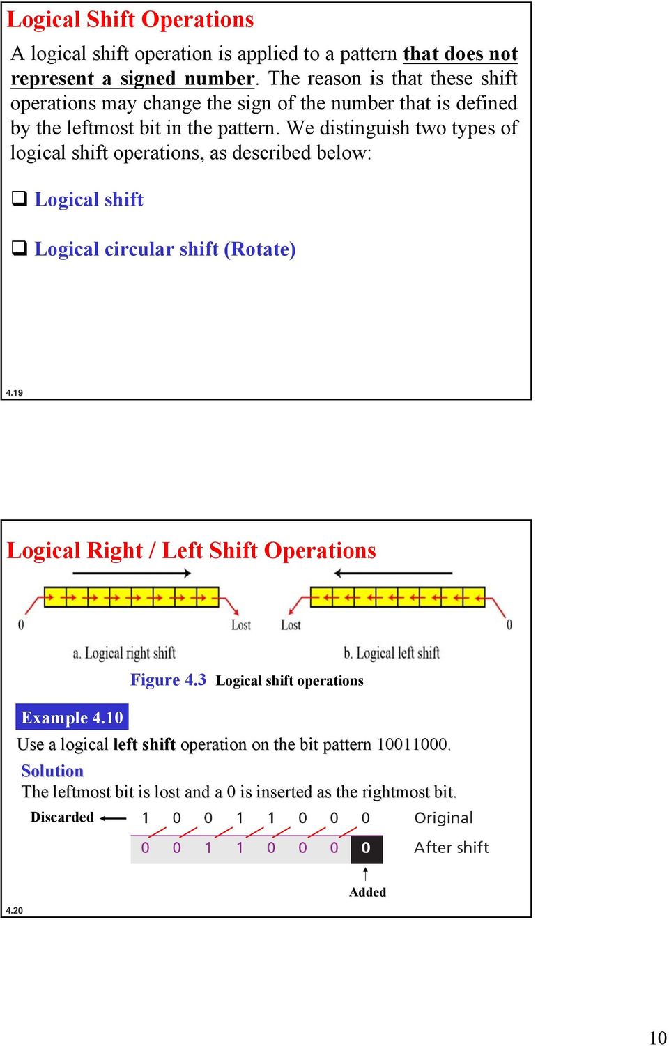 We distinguish two types of logical shift operations, as described below: Logical shift Logical circular shift (Rotate) 4.