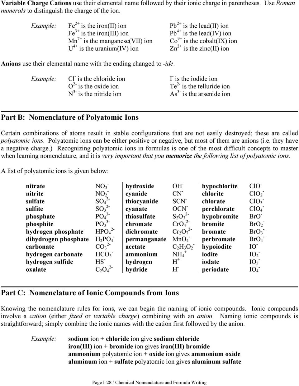 Chemical Nomenclature and Formula Writing - PDF Free Download Inside Chemical Formula Writing Worksheet