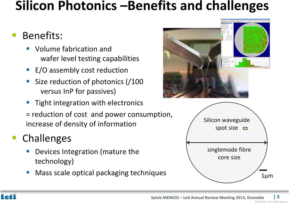 power consumption, increase of density of information Challenges Devices Integration (mature the technology) Silicon waveguide