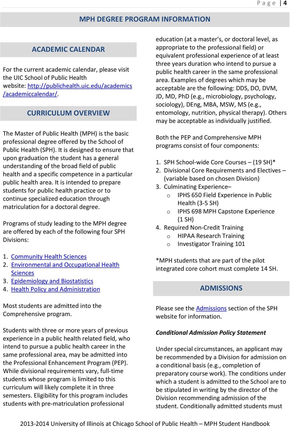School Of Public Health Mph Degree Student Handbook Pdf Free Download
