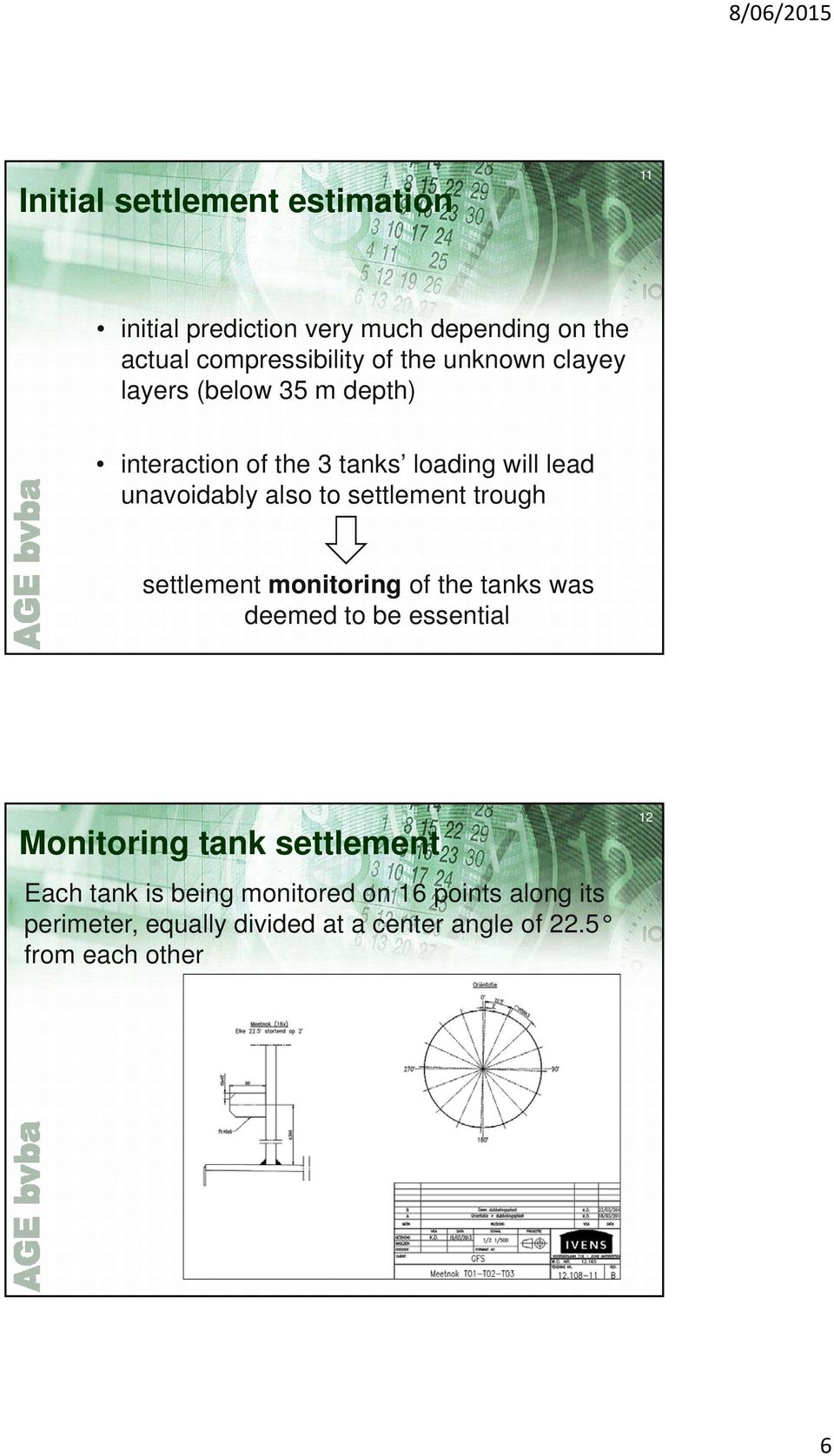 settlement trough settlement monitoring of the tanks was deemed to be essential Monitoring tank settlement Each