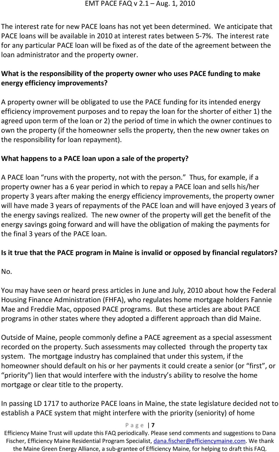 What is the responsibility of the property owner who uses PACE funding to make energy efficiency improvements?