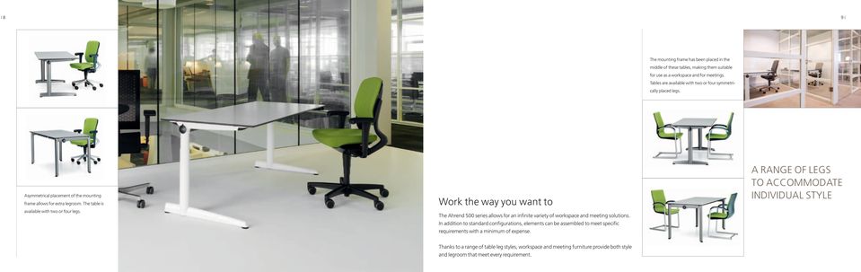 Work the way you want to The Ahrend 500 series allows for an infinite variety of workspace and meeting solutions.