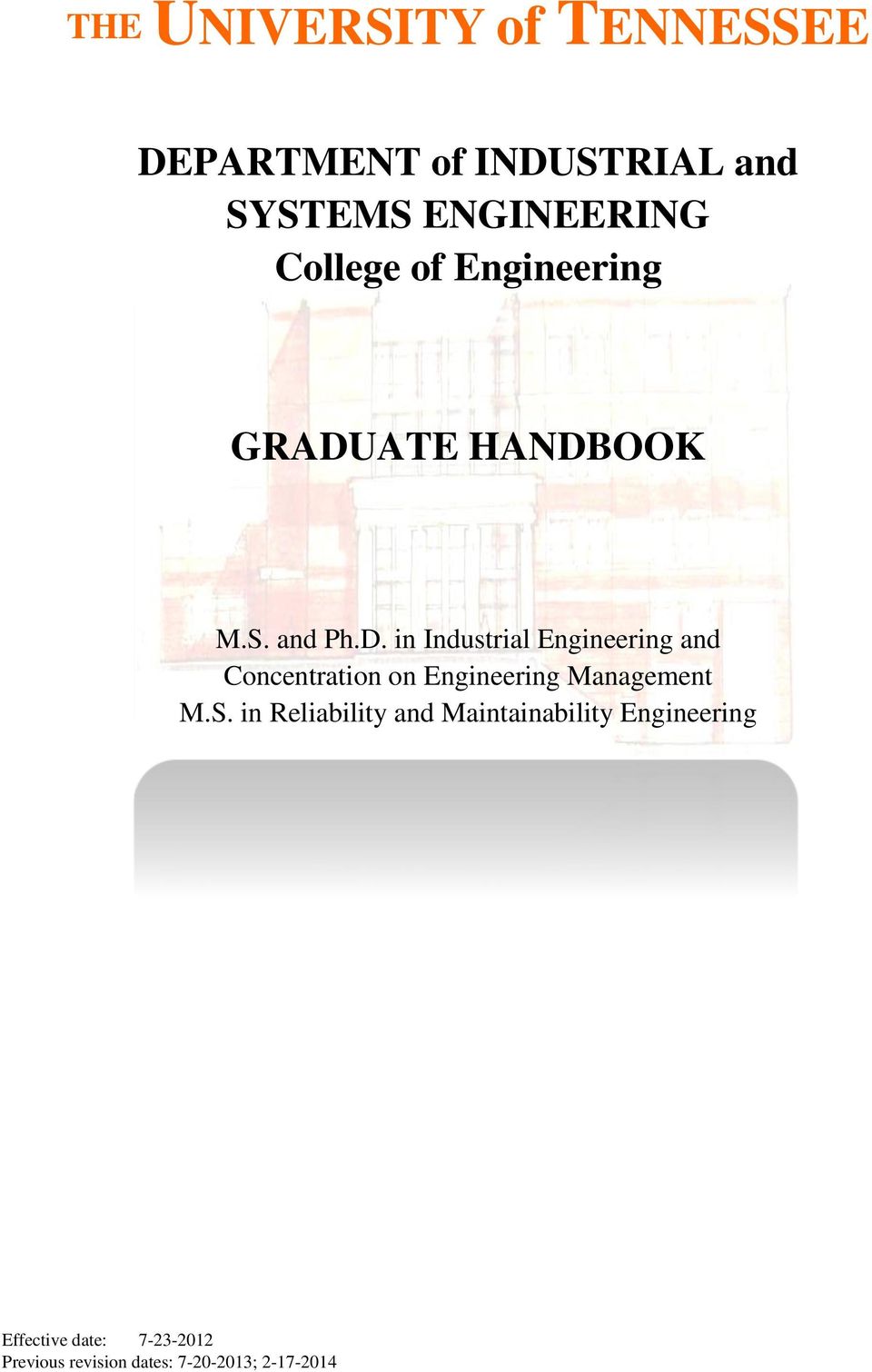 ATE HANDBOOK M.S. and Ph.D. in Industrial Engineering and Concentration on Engineering Management M.