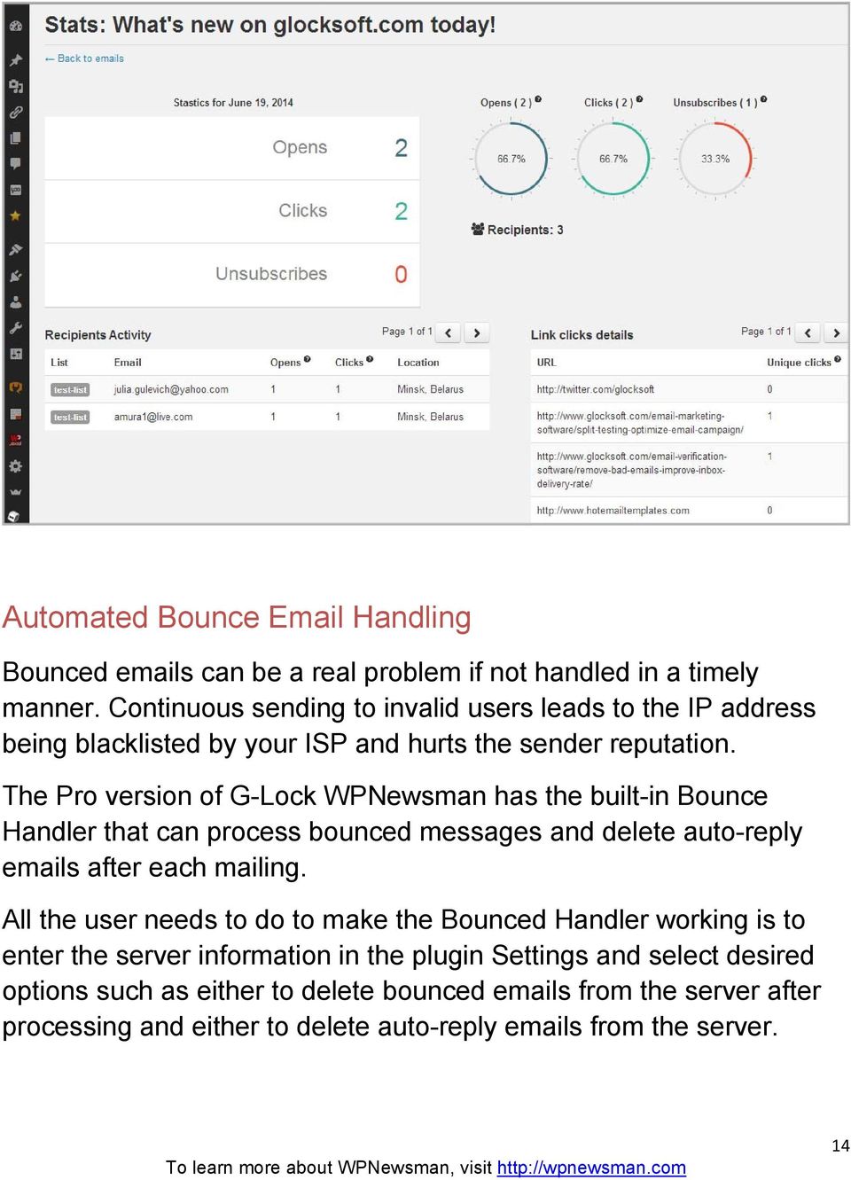 The Pro version of G-Lock WPNewsman has the built-in Bounce Handler that can process bounced messages and delete auto-reply emails after each mailing.