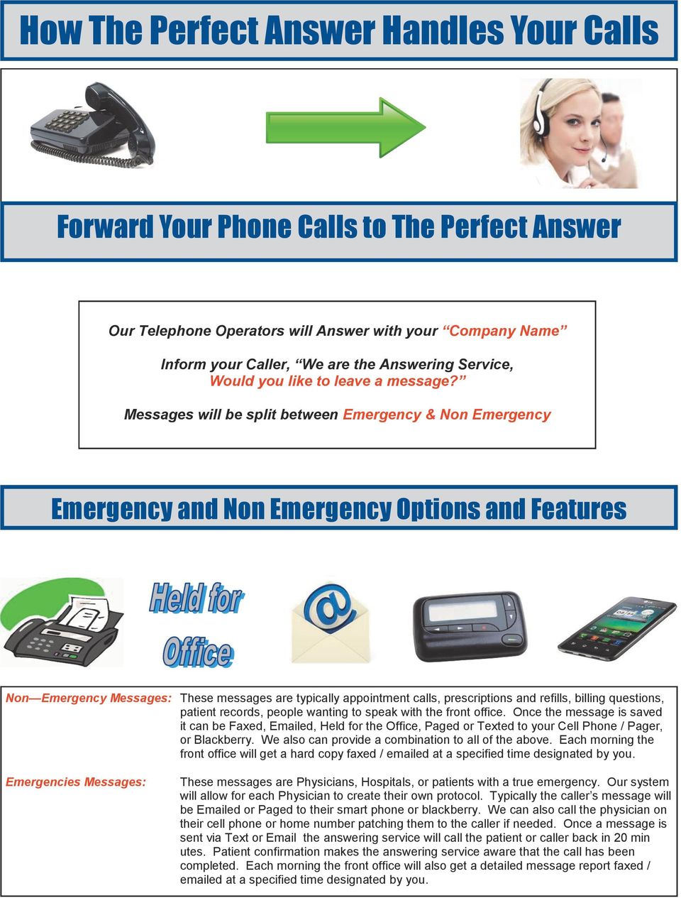 Messages will be split between Emergency & Non Emergency Emergency and Non Emergency Options and Features Non Emergency Messages: These messages are typically appointment calls, prescriptions and