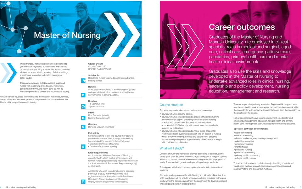This course prepares suitably qualified registered nurses with leadership skills to plan, implement, coordinate and evaluate health care, as well as formulate policy for a diverse and multicultural