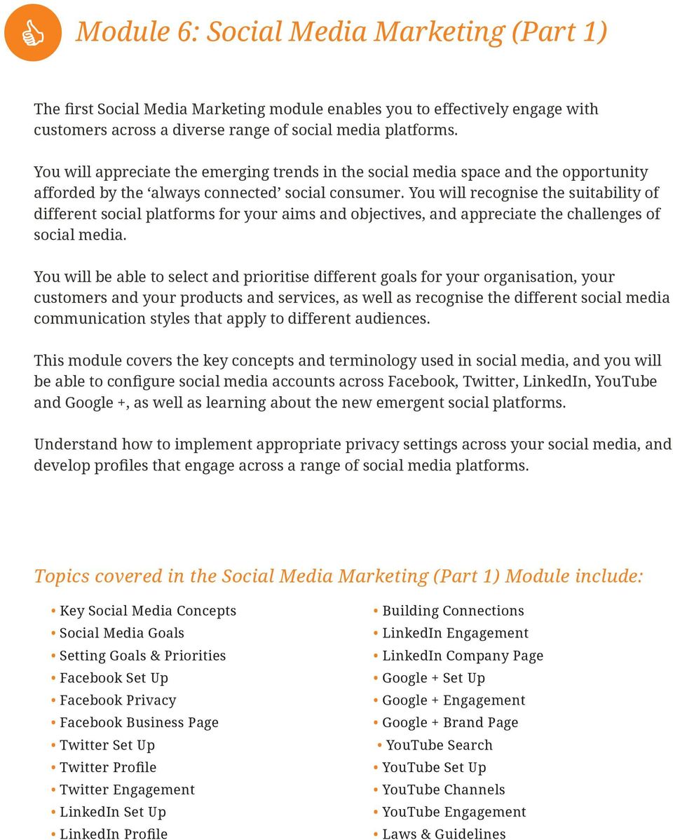 first Social Media Marketing module enables you to effectively engage with customers across a diverse range of social media platforms.
