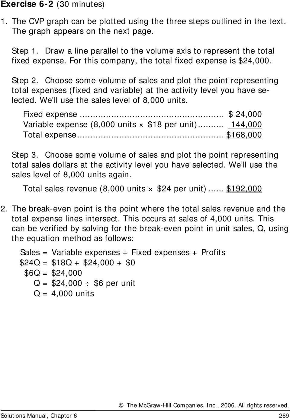 Choose some volume of sales and plot the point representing total expenses (fixed and variable) at the activity level you have selected. We ll use the sales level of 8,000 units. Fixed expense.