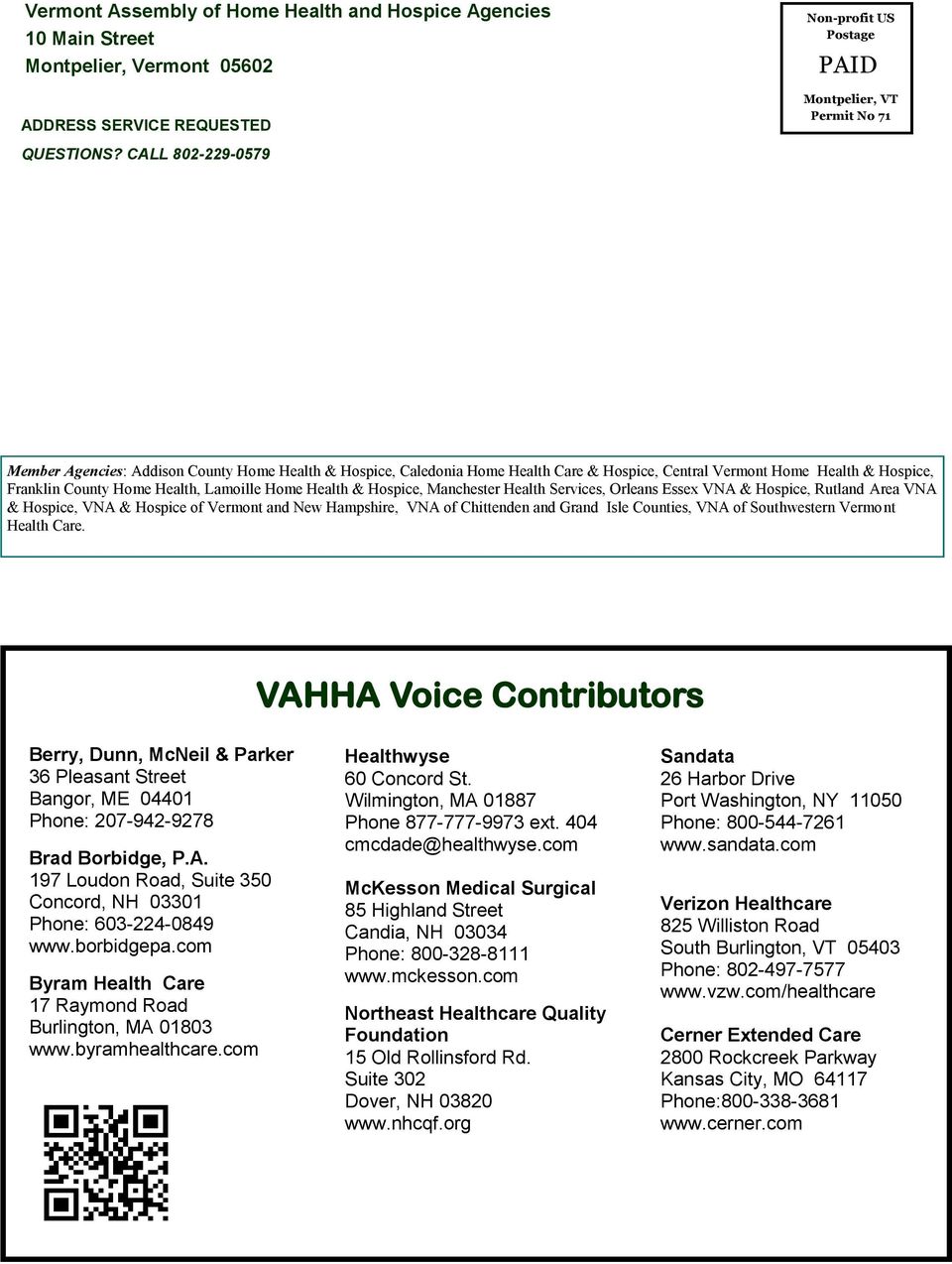 Vahha Voice The Newsletter Of The Vermont Assembly Of Home Health And Hospice Agencies Pdf Free Download