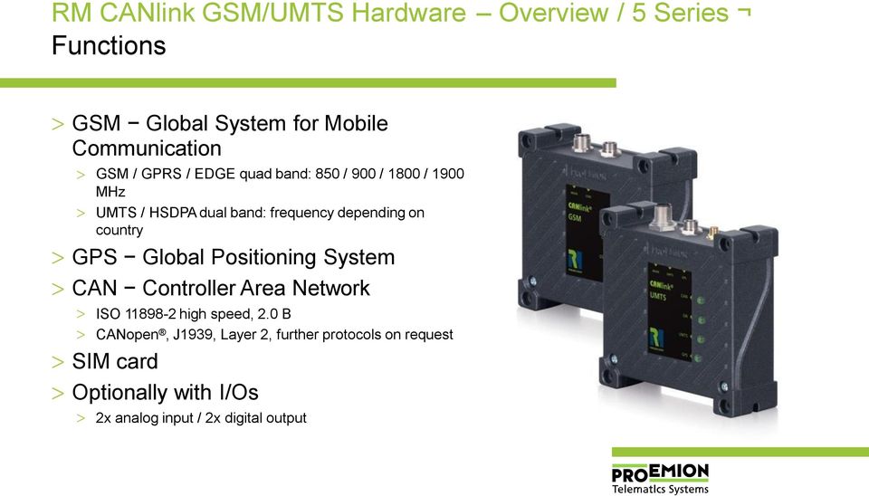country GPS Global Positioning System CAN Controller Area Network ISO 11898-2 high speed, 2.