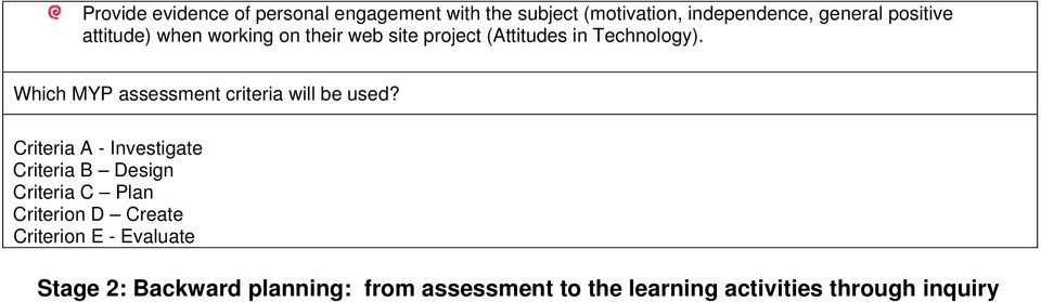 Which MYP assessment criteria will be used?