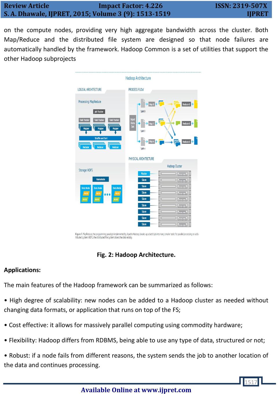 Hadoop Common is a set of utilities that support the other Hadoop subprojects Applications: Fig. 2: Hadoop Architecture.