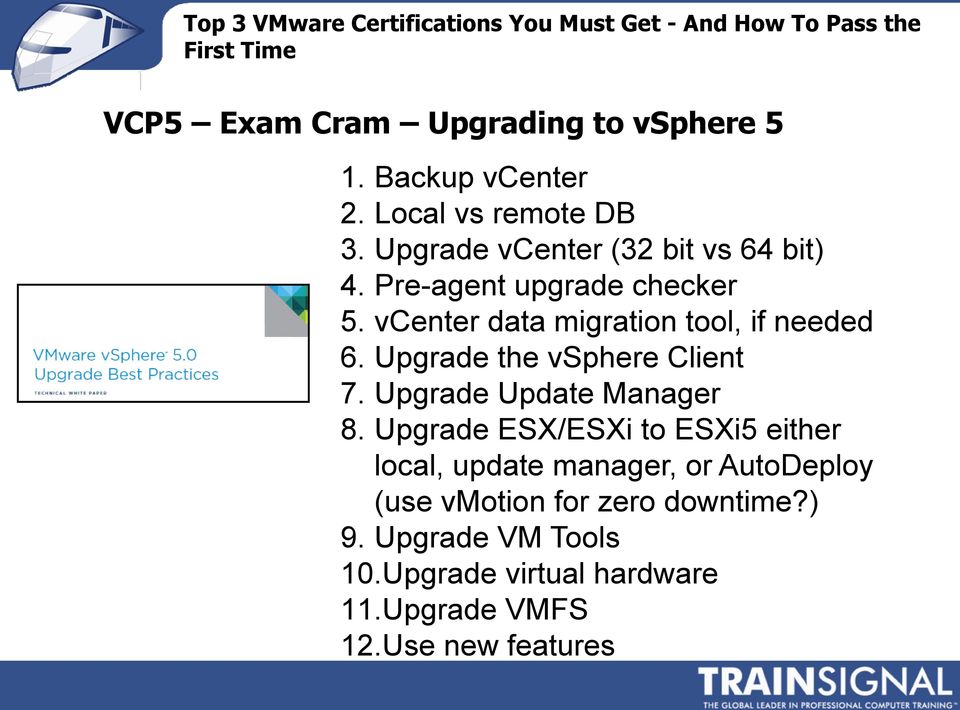 Upgrade the vsphere Client 7. Upgrade Update Manager 8.