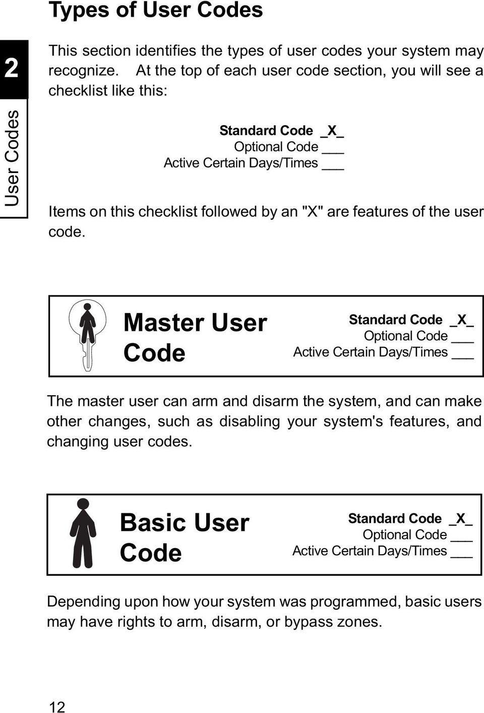 an "X" are features of the user code.