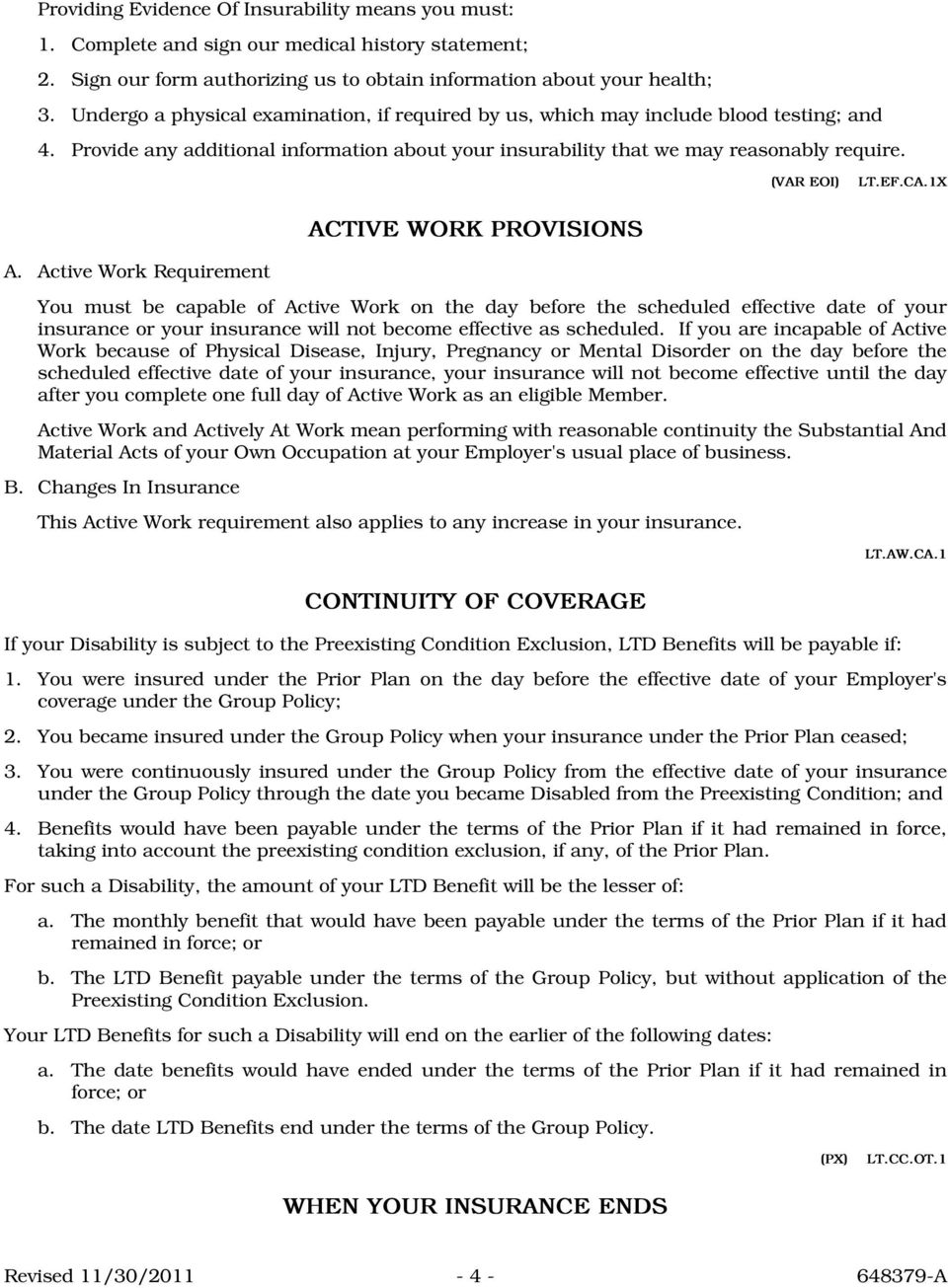 CA.1X ACTIVE WORK PROVISIONS A.