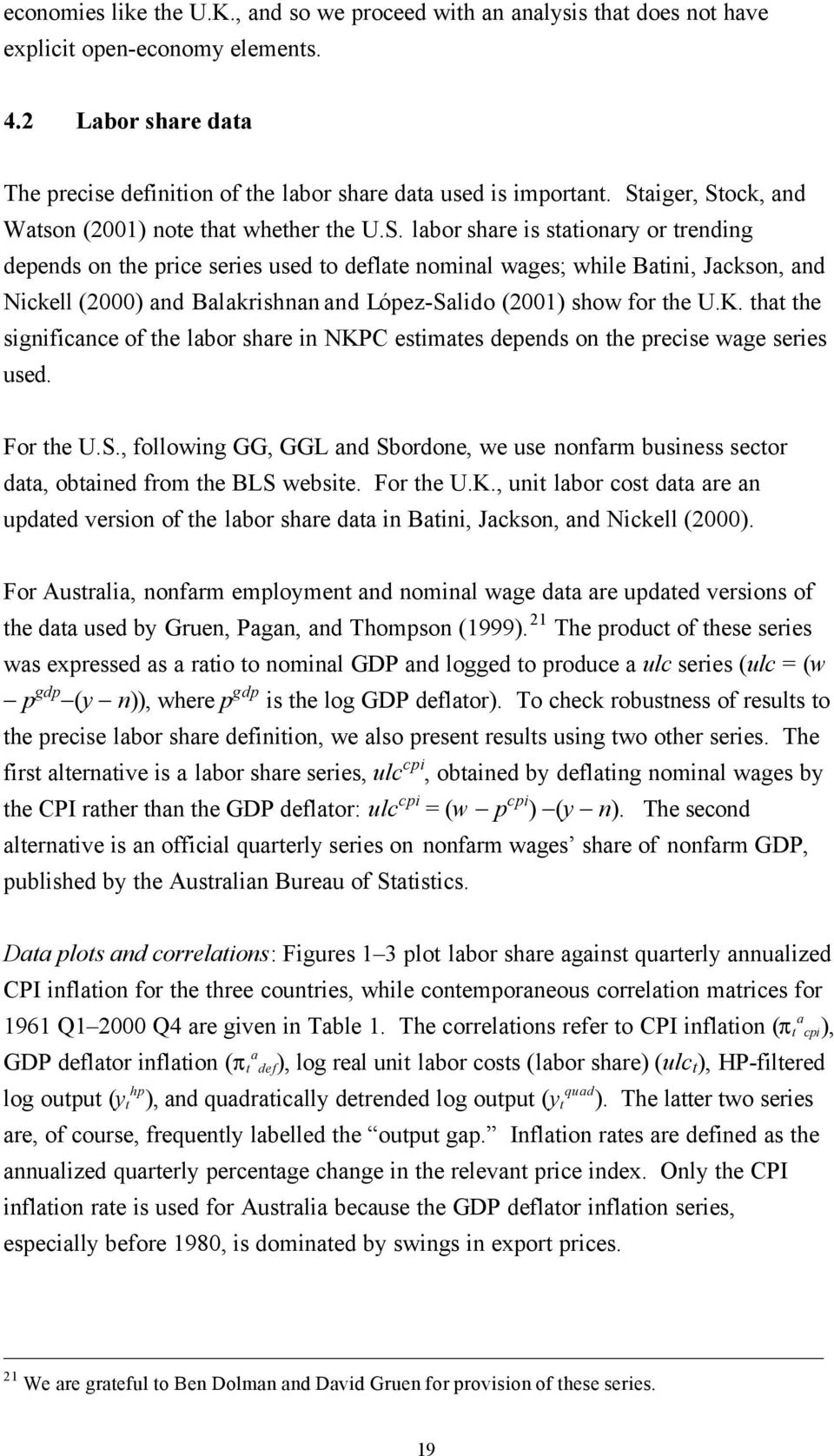 K. that the significance of the labor share in NKPC estimates depends on the precise wage series used. For the U.S.