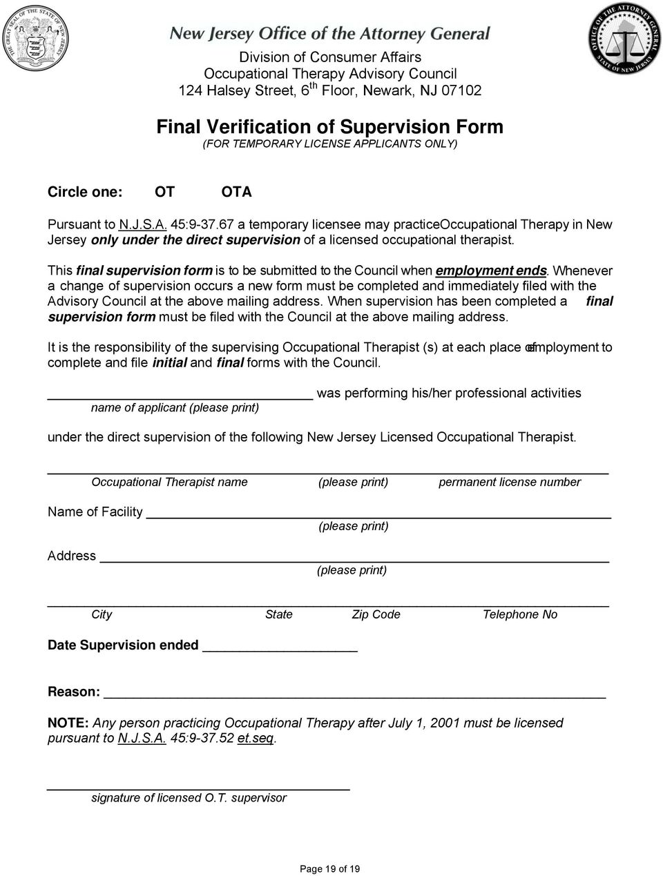 This final supervision form is to be submitted to the Council when employment ends.