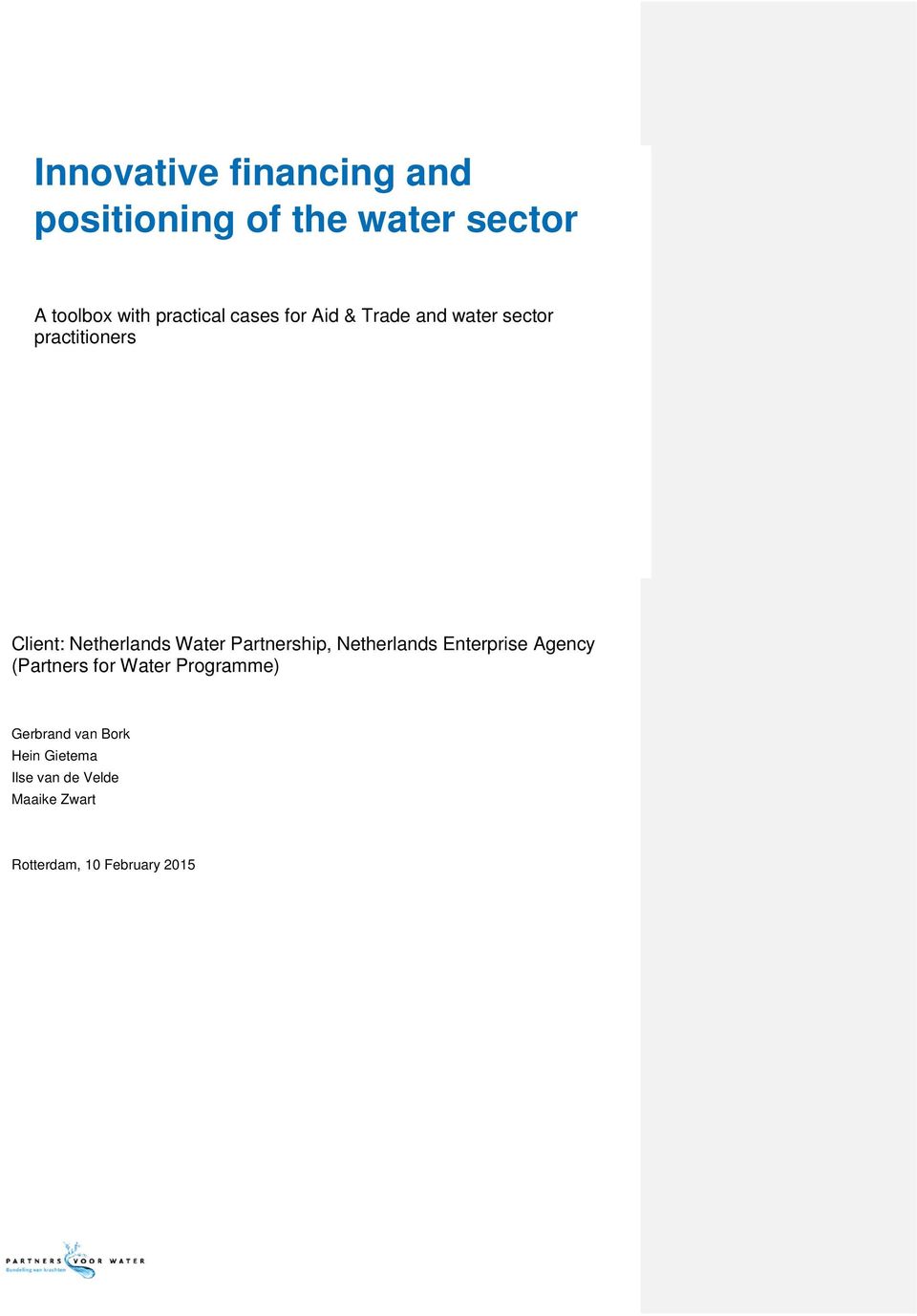 Netherlands Water Partnership, Netherlands Enterprise Agency (Partners for Water