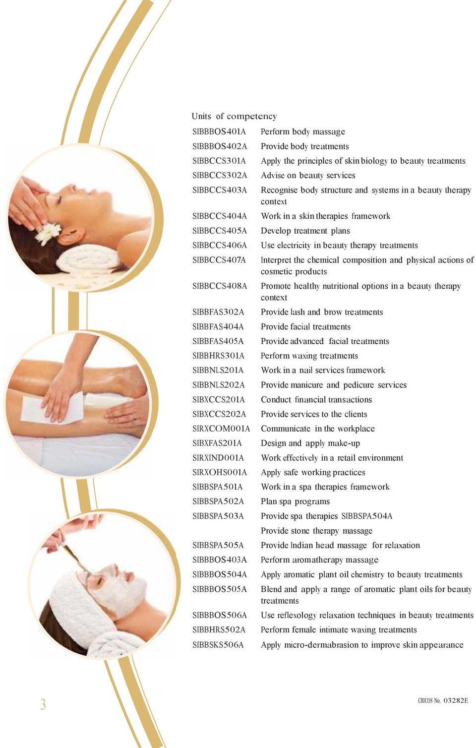 SIBBSKS506A Perform body massage Provide body treatments Apply the principles of skin biology to beauty treatments Advise on beauty services Recognise body structure and systems in a beauty therapy