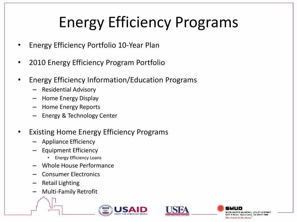 Reports Energy & Technology Center Existing Home Energy Efficiency Programs Appliance Efficiency Equipment